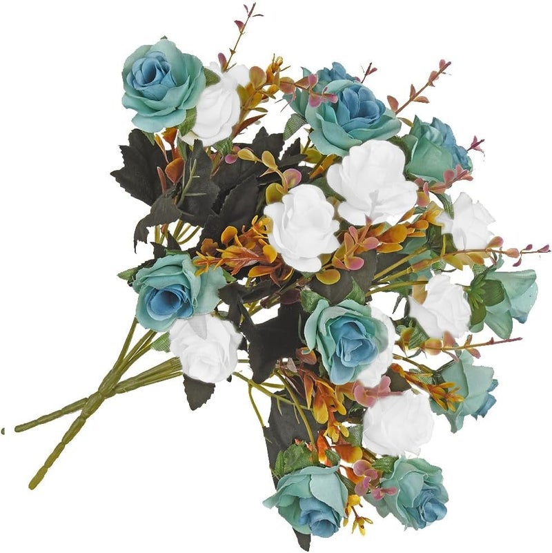 MOOMASS 4 Bunches of Artificial Roses. 48 Small Roses. Plastic Silk Flower .Suitable for Plant Decoration of Family Hotel Wedding Christmas.ï¼ˆPeacock Blueï¼‰ - Image 3